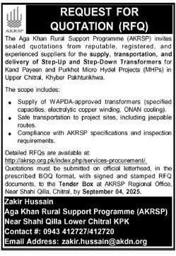 The Aga Khan Rural Support Programme Chitral Tender Notice